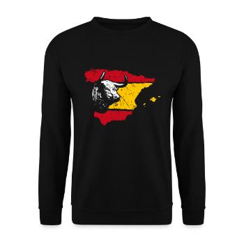 Spanien Flagge mit Stier - Unisex Pullover - Schwarz - Vorne - Alina (178cm) & Michal (187cm)