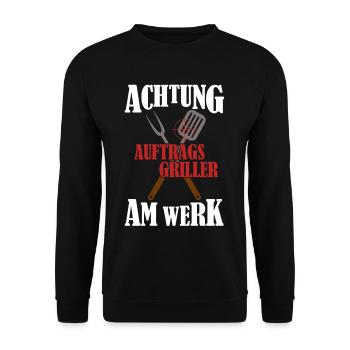 Lustige Grillsprüche - Unisex Pullover - Schwarz - Vorne - Alina (178cm) & Michal (187cm)