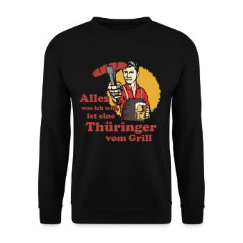 Thüringer vom Grill - Unisex Pullover - Schwarz - Vorne - Alina (178cm) & Michal (187cm)