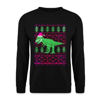 Funny Santa T-Rex - Unisex Sweatshirt - black - Front - Alina (178cm) & Michal (187cm)