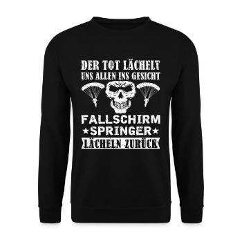 Fallschirm Springer Lächeln Zurück - Unisex Pullover - Schwarz - Vorne - Alina (178cm) & Michal (187cm)
