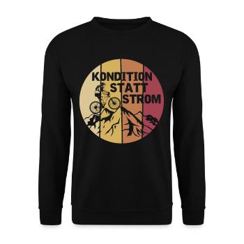 Kondition Statt Strom | Anti E-Bike Fahrrad Fahrer - Unisex Pullover - Schwarz - Vorne - Alina (178cm) & Michal (187cm)