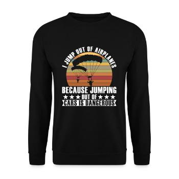I Jump Out Of Airplanes | Fallschirmspringer - Unisex Pullover - Schwarz - Vorne - Alina (178cm) & Michal (187cm)