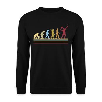 Tennisspieler Retro Evolution Geschenk Grafik - Unisex Pullover - Schwarz - Vorne - Alina (178cm) & Michal (187cm)