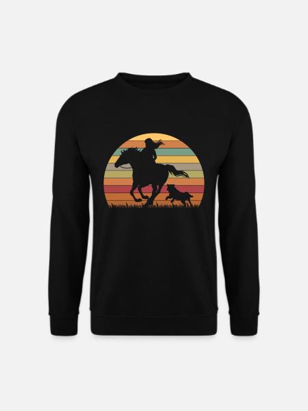 Hunde Pferde Liebe Retro Reiterin Geschenk Grafik - Unisex Pullover - Schwarz