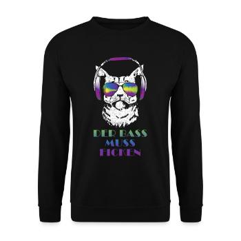 Coole Musik Katze Techno Cat Geschenk - Unisex Pullover - Schwarz - Vorne - Alina (178cm) & Michal (187cm)