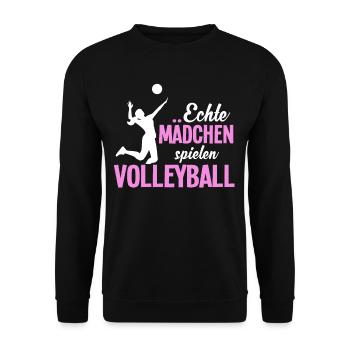 Cooles Frauen Volleyball Sport Geschenk - Unisex Pullover - Schwarz - Vorne - Alina (178cm) & Michal (187cm)