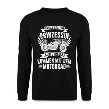 Frauen Motorrad Fahrerin Biker Girl Geschenk - Unisex Pullover - Schwarz - Vorne - Alina (178cm) & Michal (187cm)