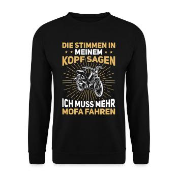 Retro Mofa Geschenk 2 Takter Mokick Moped - Unisex Pullover - Schwarz - Vorne - Alina (178cm) & Michal (187cm)
