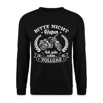 Retro Mofa Geschenk 2 Takter Mokick Moped - Unisex Pullover - Schwarz - Vorne - Alina (178cm) & Michal (187cm)