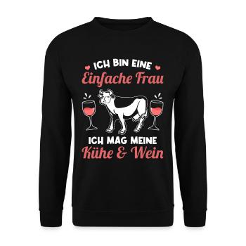 Lustiges Kuh Landwirt Bäuerin Kühe Geschenk - Unisex Pullover - Schwarz - Vorne - Alina (178cm) & Michal (187cm)