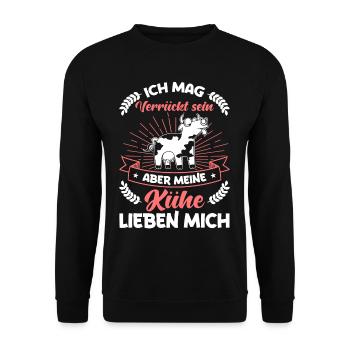 Lustiges Kuh Landwirt Bäuerin Kühe Geschenk - Unisex Pullover - Schwarz - Vorne - Alina (178cm) & Michal (187cm)