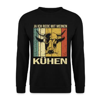Lustiges Kuh Landwirt Bäuerin Kühe Geschenk - Unisex Pullover - Schwarz - Vorne - Alina (178cm) & Michal (187cm)