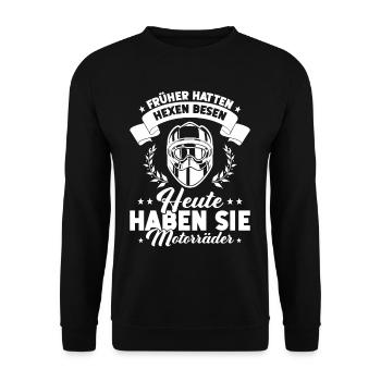 Cooles Biker Girl Motorrad Frauen Motorradfahrer - Unisex Pullover - Schwarz - Vorne - Alina (178cm) & Michal (187cm)