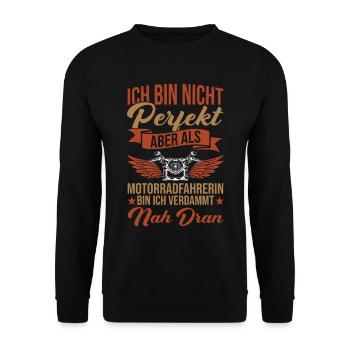 Cooles Biker Girl Motorrad Frauen Motorradfahrer - Unisex Pullover - Schwarz - Vorne - Alina (178cm) & Michal (187cm)
