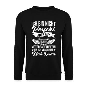 Cooles Biker Girl Motorrad Frauen Motorradfahrer - Unisex Pullover - Schwarz - Vorne - Alina (178cm) & Michal (187cm)