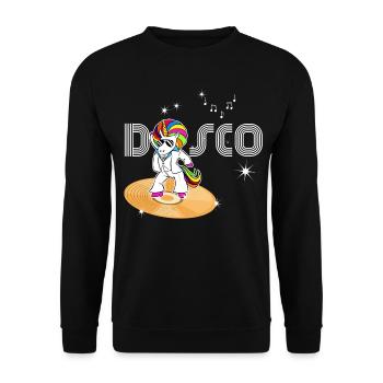 Einhorn Disco 80er Jahre Vintage Vinyl - Unisex Pullover - Schwarz - Vorne - Alina (178cm) & Michal (187cm)