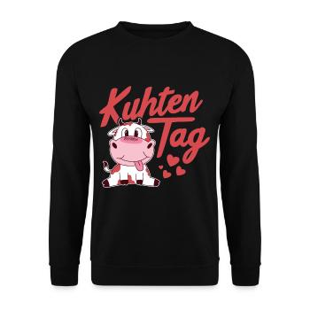Lustiges Kuh Landwirt Bäuerin Kühe Geschenk - Unisex Pullover - Schwarz - Vorne - Alina (178cm) & Michal (187cm)