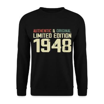 1948 Geburtstagsgeschenk 1948 Jahrgang 1948 Retro - Unisex Pullover - Schwarz - Vorne - Alina (178cm) & Michal (187cm)