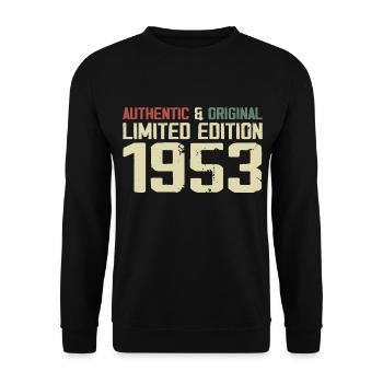 1953 Geburtstagsgeschenk 1953 Jahrgang 1953 Retro - Unisex Pullover - Schwarz - Vorne - Alina (178cm) & Michal (187cm)