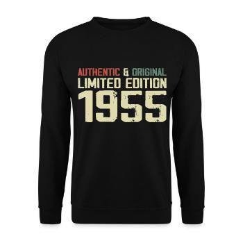 1955 Geburtstagsgeschenk 1955 Jahrgang 1955 Retro - Unisex Pullover - Schwarz - Vorne - Alina (178cm) & Michal (187cm)