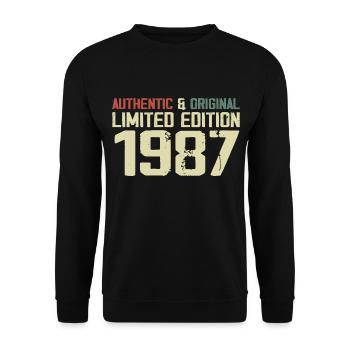 1987 Geburtstagsgeschenk 1987 Jahrgang 1987 Retro - Unisex Pullover - Schwarz - Vorne - Alina (178cm) & Michal (187cm)