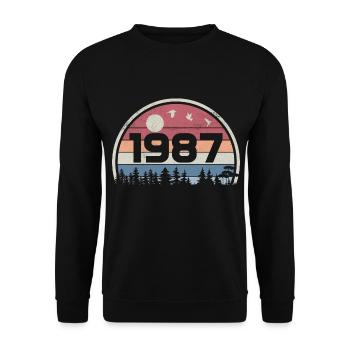 38e Anniversaire 1987 Fête Anniversaire 1987 Rétro - Sweat-shirt Unisexe - noir - Devant - Alina (178cm) & Michal (187cm)