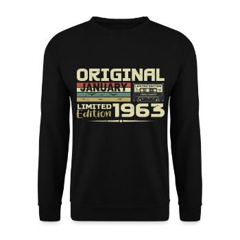 Janvier 1963 | Cadeau D’anniversaire Janvier 1963 - Sweat-shirt Unisexe - noir - Devant - Alina (178cm) & Michal (187cm)