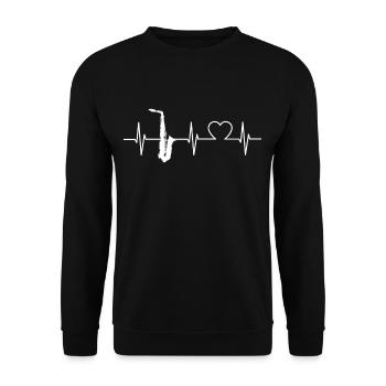 Saxophone battement de coeur amour Jazz Musique Saxy Blues - Sweat-shirt Unisexe - noir - Devant - Alina (178cm) & Michal (187cm)