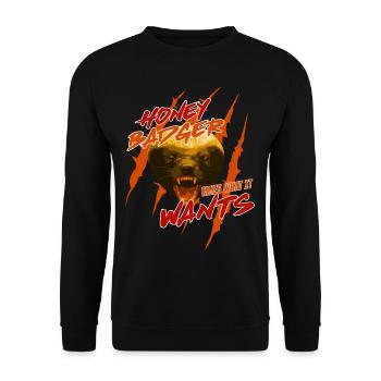Honey Badger Takes What It Wants Geschenkidee - Unisex Pullover - Schwarz - Vorne - Alina (178cm) & Michal (187cm)