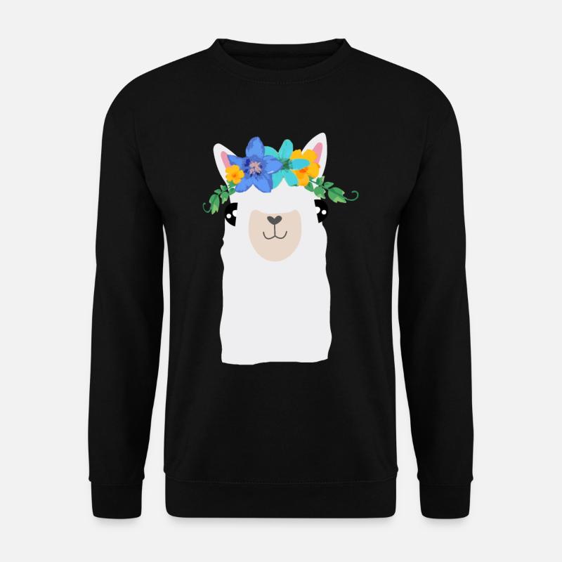 Alpaca with flowers - Unisex Sweatshirt - black
