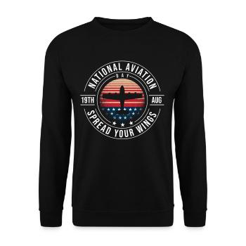 Aviation Day, Tag der Luftfahrt am 19 August - Unisex Pullover - Schwarz - Vorne - Alina (178cm) & Michal (187cm)