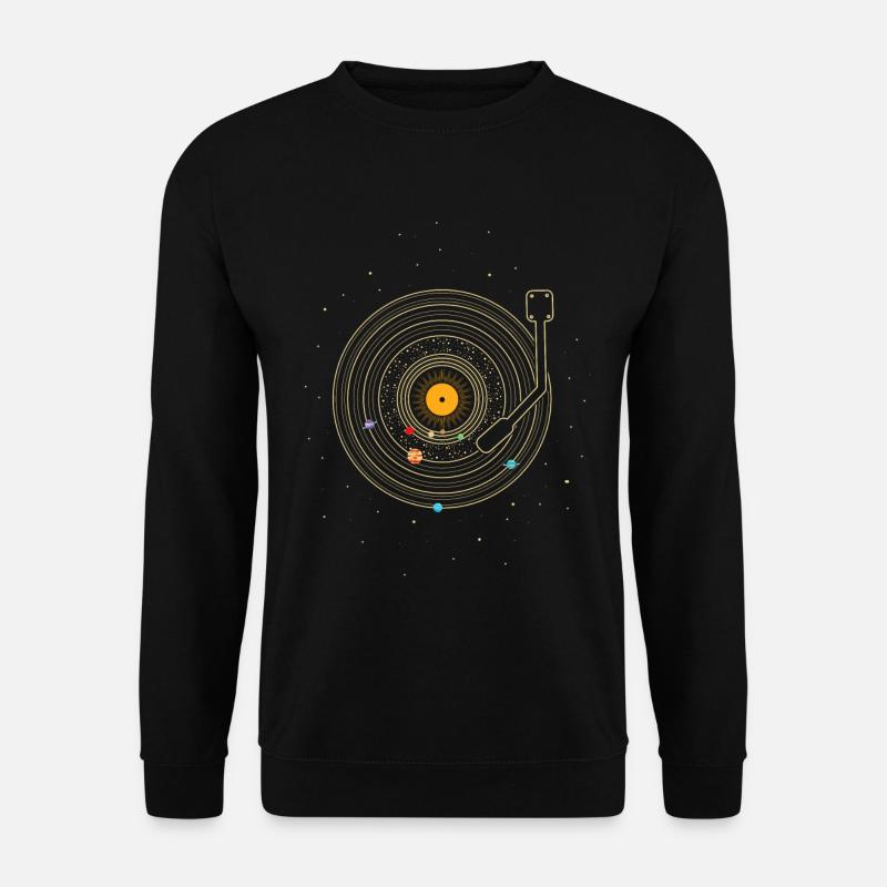 Vinyl Schallplatte als Sonnensystem mit Planeten - Unisex Pullover - Schwarz