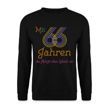 At the age of 66, life begins. Gift 66. - Unisex Sweatshirt - black - Front - Alina (178cm) & Michal (187cm)
