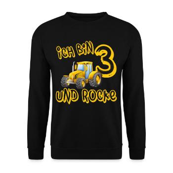 ich bin 3 und rocke mit Traktor,3. Geburtstag Kids - Unisex Pullover - Schwarz - Vorne - Alina (178cm) & Michal (187cm)
