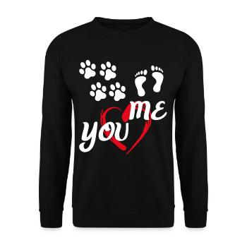 you and me , Hundepfoten, Fussabdruck Tierliebe - Unisex Pullover - Schwarz - Vorne - Alina (178cm) & Michal (187cm)