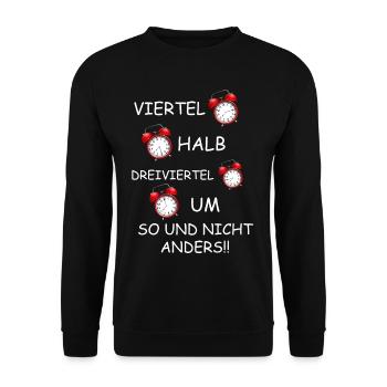 Uhrzeit im Osten , DDR Viertel Halb Dreiviertel - Unisex Pullover - Schwarz - Vorne - Alina (178cm) & Michal (187cm)