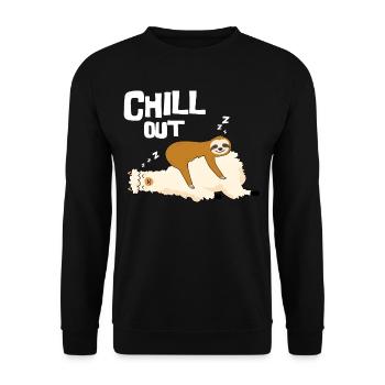 Chill out, Faultier schläft auf Lama, GEschenk - Unisex Pullover - Schwarz - Vorne - Alina (178cm) & Michal (187cm)