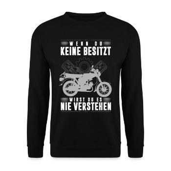 Simson DDR Moped S51 wenn du keine Besitzt, - Unisex Pullover - Schwarz - Vorne - Alina (178cm) & Michal (187cm)
