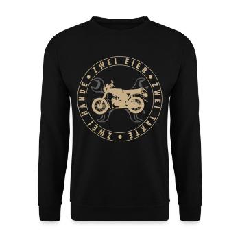Simson S51, 2 Hände, 2 Eier , 2Takte, DDR Moped - Unisex Pullover - Schwarz - Vorne - Alina (178cm) & Michal (187cm)