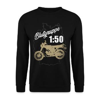 Blood type 1:50 petrol piston moped Simson East - Unisex Sweatshirt - black - Front - Alina (178cm) & Michal (187cm)