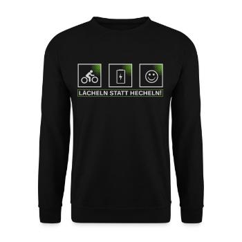 e bike , lächeln statt hecheln, mtb, mountainbike - Unisex Pullover - Schwarz - Vorne - Alina (178cm) & Michal (187cm)