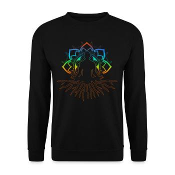 Lebensbaum , Chakras für spirituelles Yoga, Buddha - Unisex Pullover - Schwarz - Vorne - Alina (178cm) & Michal (187cm)