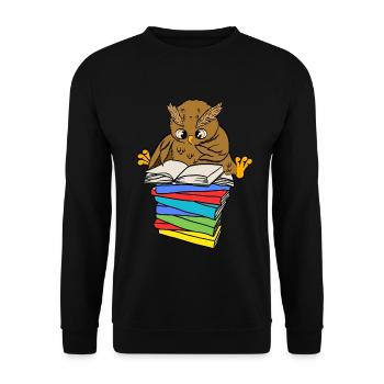 Süße Eule mit Büchern die gerade liest T-Shirt Les - Unisex Pullover - Schwarz - Vorne - Alina (178cm) & Michal (187cm)