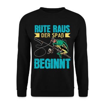 Rute Raus Der Spaß Beginnt Fischen Köder Angler - Unisex Pullover - Schwarz - Vorne - Alina (178cm) & Michal (187cm)