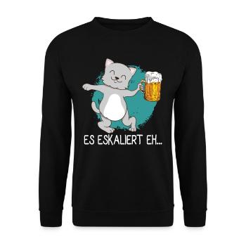 Lustiges es eskaliert eh Katzen Party Design - Unisex Pullover - Schwarz - Vorne - Alina (178cm) & Michal (187cm)