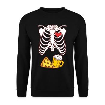 Funny skeleton pizza beer in belly x-ray image - Unisex Sweatshirt - black - Front - Alina (178cm) & Michal (187cm)