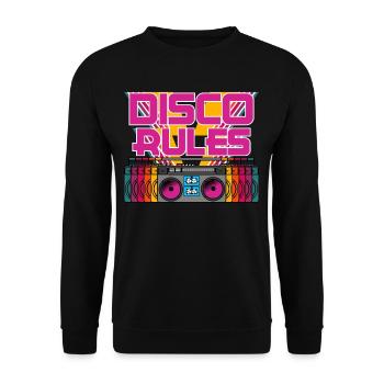 Vintage Schallplatten Disko Vinyl Disco - Unisex Pullover - Schwarz - Vorne - Alina (178cm) & Michal (187cm)