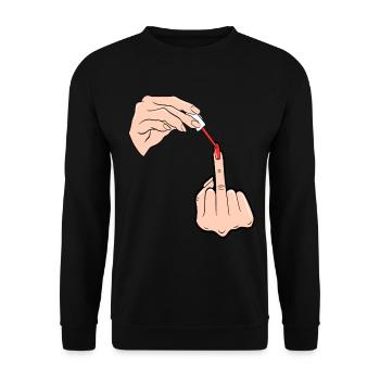 Lustiges Mittelfinger Stinkefinger T-Shirt - Unisex Pullover - Schwarz - Vorne - Alina (178cm) & Michal (187cm)