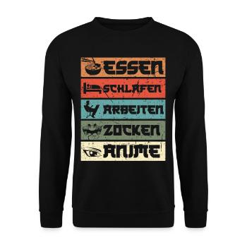Anime Essen Schlafen - Baka Kawaii Manga - Unisex Pullover - Schwarz - Vorne - Alina (178cm) & Michal (187cm)